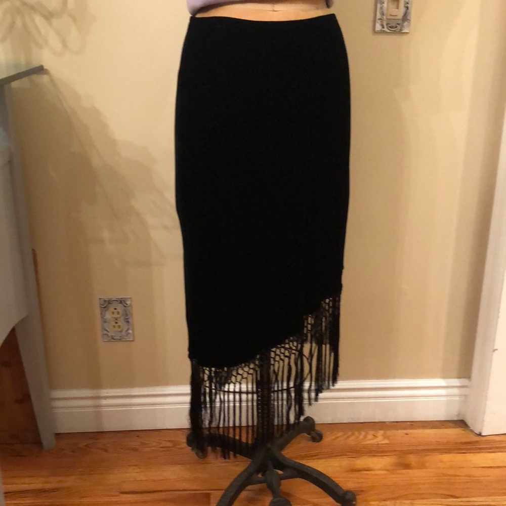 Vintage Laundry black velvet skirt with  fridges